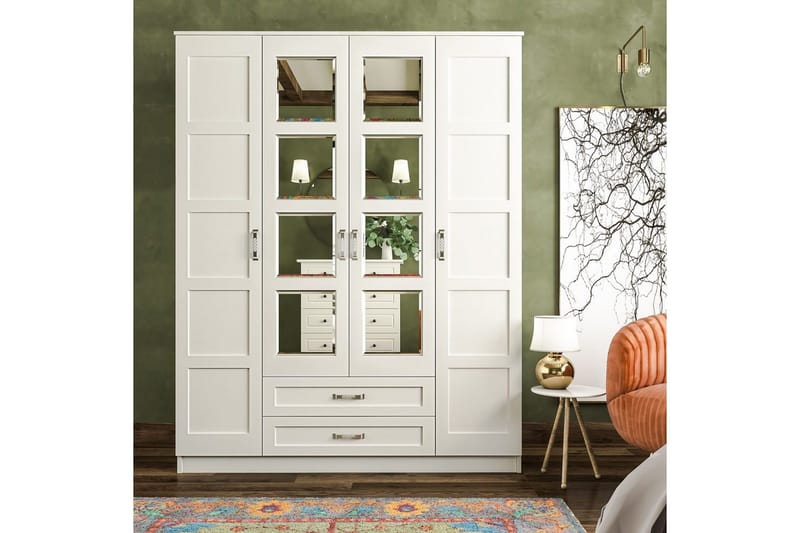 Zyricon Vaatekaappi 140x180 cm - Matta Valkoinen - Säilytys - Vaatesäilytys - Vaatekaappi