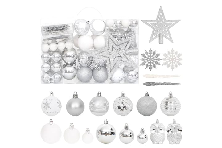 beBasic Joulukuusen koristesarja 108 kpl hopea ja valkoinen - Valkoinen - Joulukoristeet - Joulukuusen koristeet