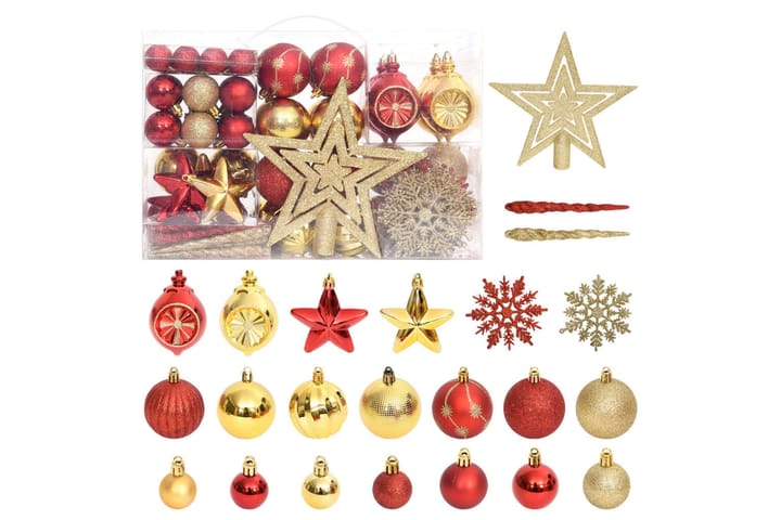 beBasic Joulukuusen koristesarja 108 kpl kulta ja punainen - Kulta - Joulukoristeet - Joulukuusen koristeet