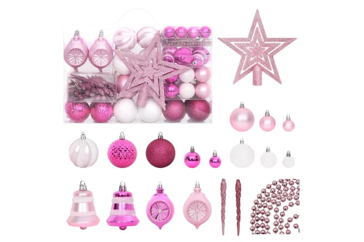 beBasic Joulukuusen koristesarja 108 kpl valkoinen ja pinkki - Pinkki - Joulukoristeet - Joulukuusen koristeet