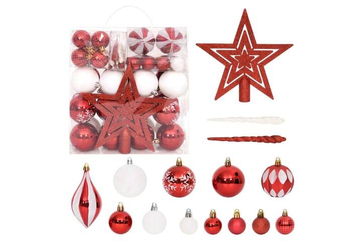 beBasic Joulukuusen koristesarja 64 kpl punainen ja valkoinen - Punainen - Joulukoristeet - Joulukuusen koristeet
