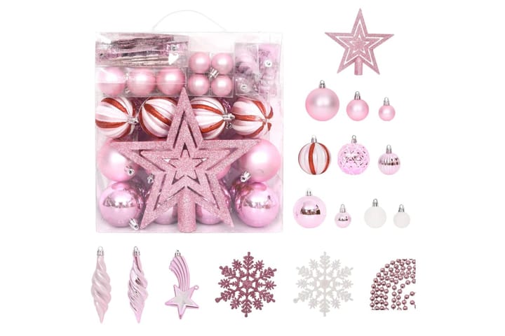 beBasic Joulukuusen koristesarja 65 kpl pinkki / punainen / valkoinen - Pinkki - Joulukoristeet - Joulukuusen koristeet