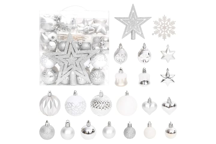 beBasic Joulukuusen koristesarja 70 kpl hopea ja valkoinen - Valkoinen - Joulukoristeet - Joulukuusen koristeet