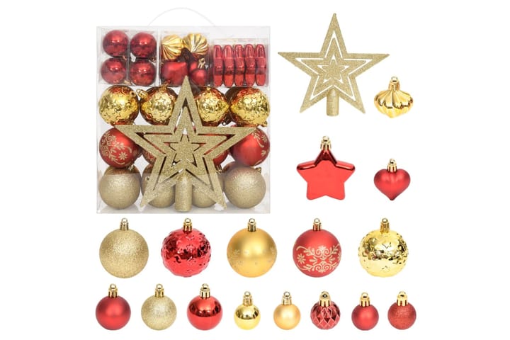 beBasic Joulukuusen koristesarja 70 kpl kulta ja punainen - Punainen - Joulukoristeet - Joulukuusen koristeet