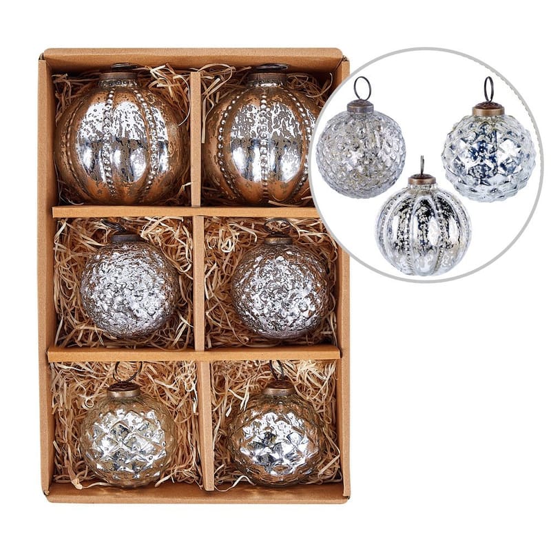 Joulukuusenkoristepallo Argentin Setti, 6 kpl, Hopea
