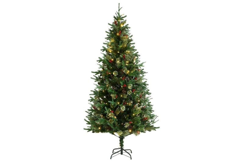Tekojoulukuusi LED-valoilla ja kävyillä 225 cm PVC ja PE - Sisustustuotteet - Joulukoristeet & juhlakoristeet - Joulukoristeet - Tekokuusi