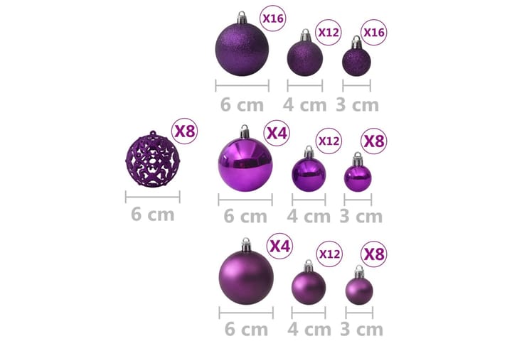 Joulukuusen pallosarja 100 kpl violetti - Tekokuusi