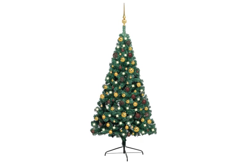 Tekojoulukuusen puolikas LED-valo ja pallot vihreä 120 cm - Sisustustuotteet - Joulukoristeet & juhlakoristeet - Joulukoristeet - Tekokuusi