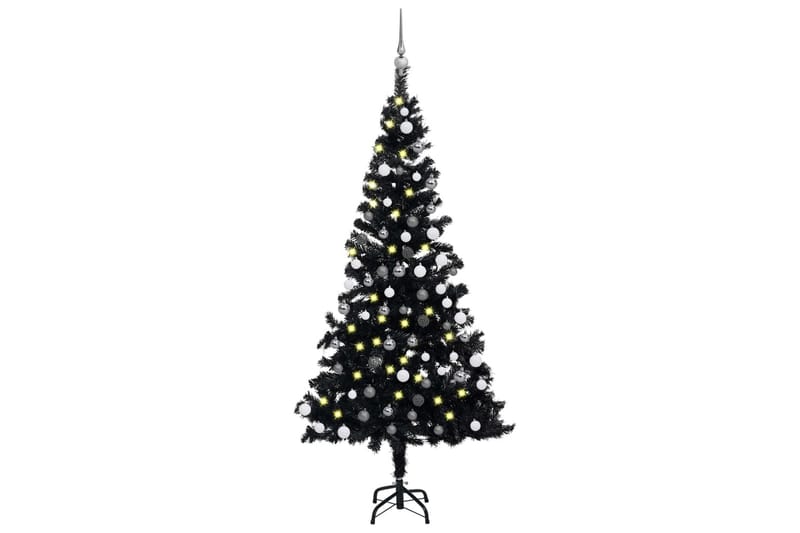 Tekojoulukuusi LED-valoilla ja palloilla musta 150 cm PVC - Sisustustuotteet - Joulukoristeet & juhlakoristeet - Joulukoristeet - Tekokuusi
