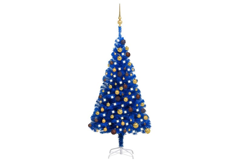 Tekojoulukuusi LED-valoilla ja palloilla sininen 120 cm PVC - Sisustustuotteet - Joulukoristeet & juhlakoristeet - Joulukoristeet - Tekokuusi