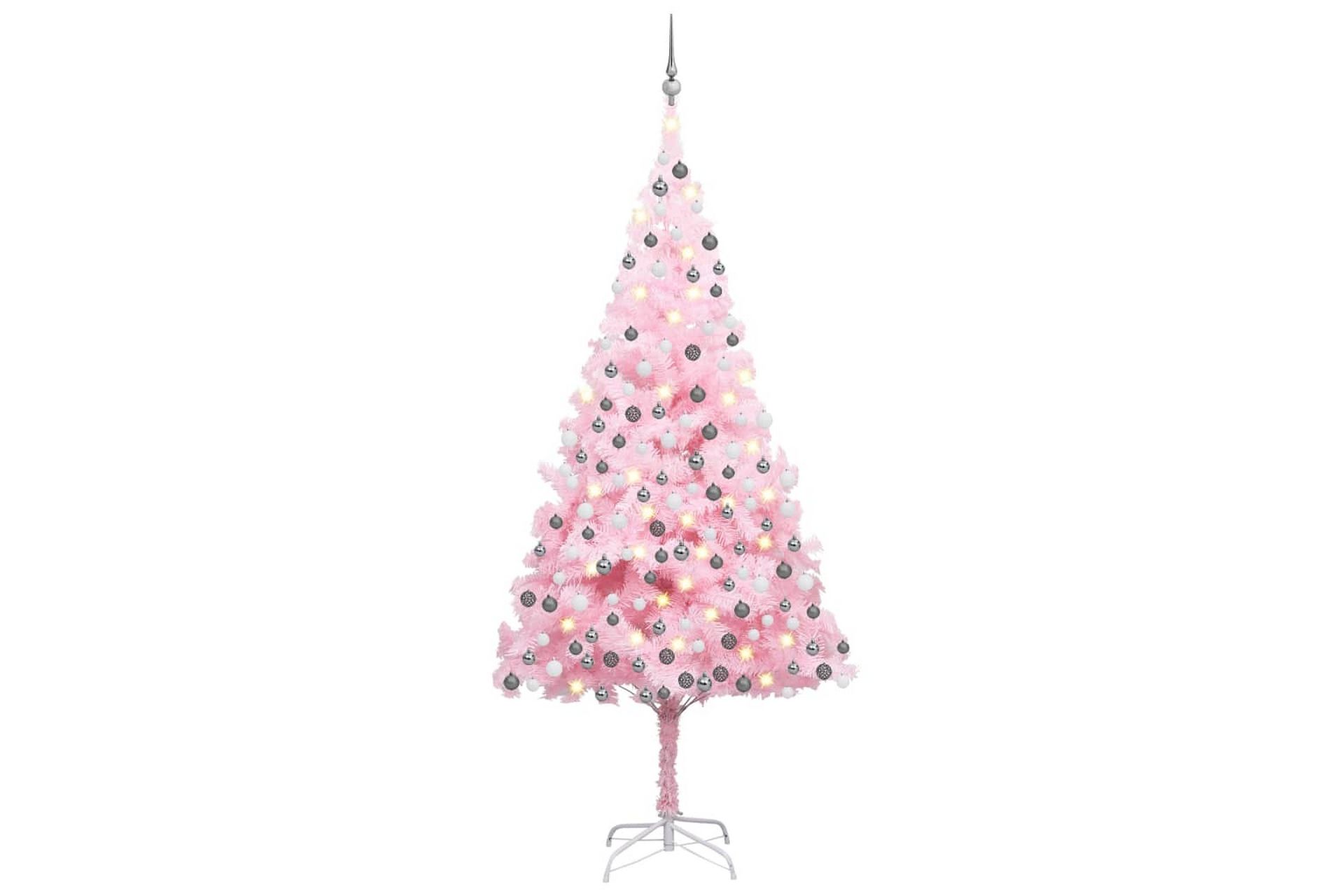 Tekojoulukuusi LED-valoilla ja palloilla pinkki 240 cm PVC - Sisustustuotteet - Joulukoristeet & juhlakoristeet - Joulukoristeet - Tekokuusi