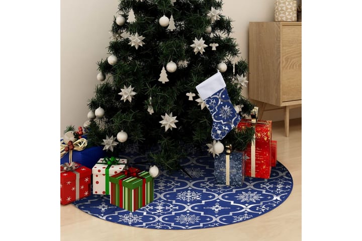 Ylellinen joulukuusen jalustapeite sukalla sininen 122cm - Joulukoristeet - Joulukuusen jalka