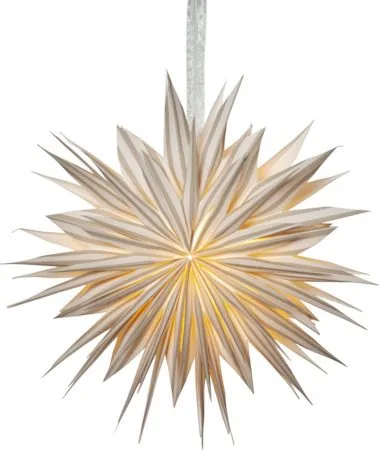 Print-paperitähti 60 cm, valkoinen beigeillä raidoilla