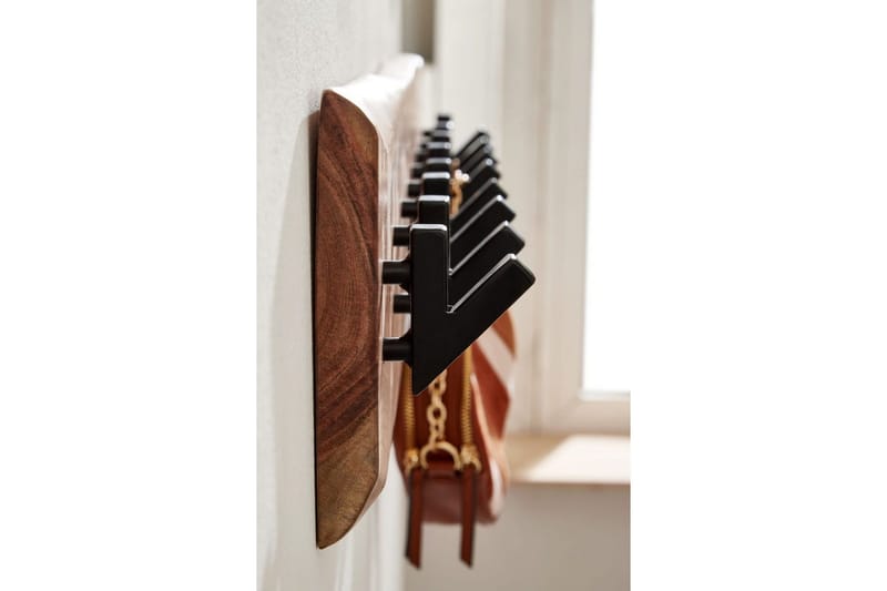 Eteinen Wohnling Seinään kiinnitettävä naulakko, 8 metallikoukkua, oksainen massiivipuu - Säilytys - Vaatesäilytys - Vaatenaulakko - Koukkunaulakot