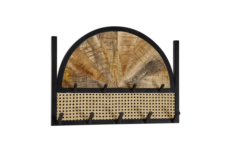 Eteinen Wohnling Seinään Kiinnitettävä Naulakko Mangon Massiivipuusta 2-Rivinen Metallikoukku Teline Jauhemaalattu, undefined