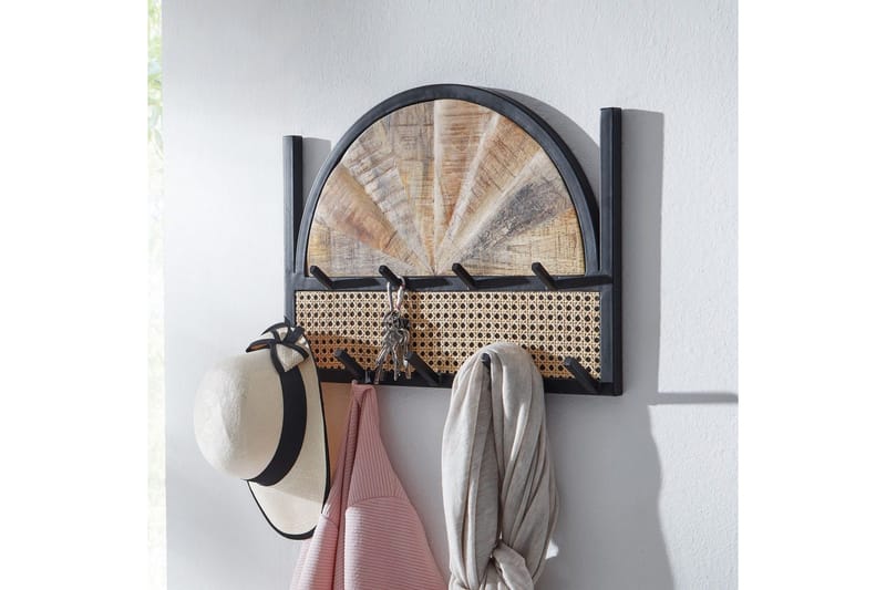 Eteinen Wohnling Seinään Kiinnitettävä Naulakko Mangon Massiivipuusta 2-Rivinen Metallikoukku Teline Jauhemaalattu - Säilytys - Vaatesäilytys - Vaatenaulakko - Koukkunaulakot