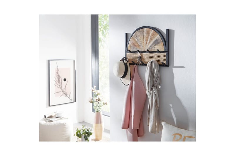 Eteinen Wohnling Seinään Kiinnitettävä Naulakko Mangon Massiivipuusta 2-Rivinen Metallikoukku Teline Jauhemaalattu - Säilytys - Vaatesäilytys - Vaatenaulakko - Koukkunaulakot