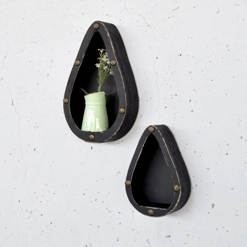 Koristeellinen puinen seinähylly Hanah Home Rafora (20 x 13 x 4 cm) Musta, undefined