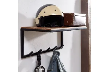 Seinähylly Wohnling Massiivipuinen metallinen seinään kiinnitettävä naulakko 70 cm teollinen - Säilytys - Vaatesäilytys - Vaatenaulakko - Koukkunaulakot