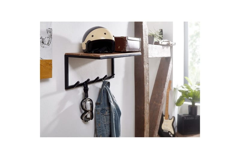Seinähylly Wohnling Massiivipuinen metallinen seinään kiinnitettävä naulakko 70 cm teollinen - Säilytys - Vaatesäilytys - Vaatenaulakko - Koukkunaulakot