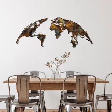 Koristeellinen metallinen seinäkoriste Wallxpert Maailmankartta (150 x 59 cm) Tummanruskea - Monivärinen - Sisustustuotteet - Taulu & taide