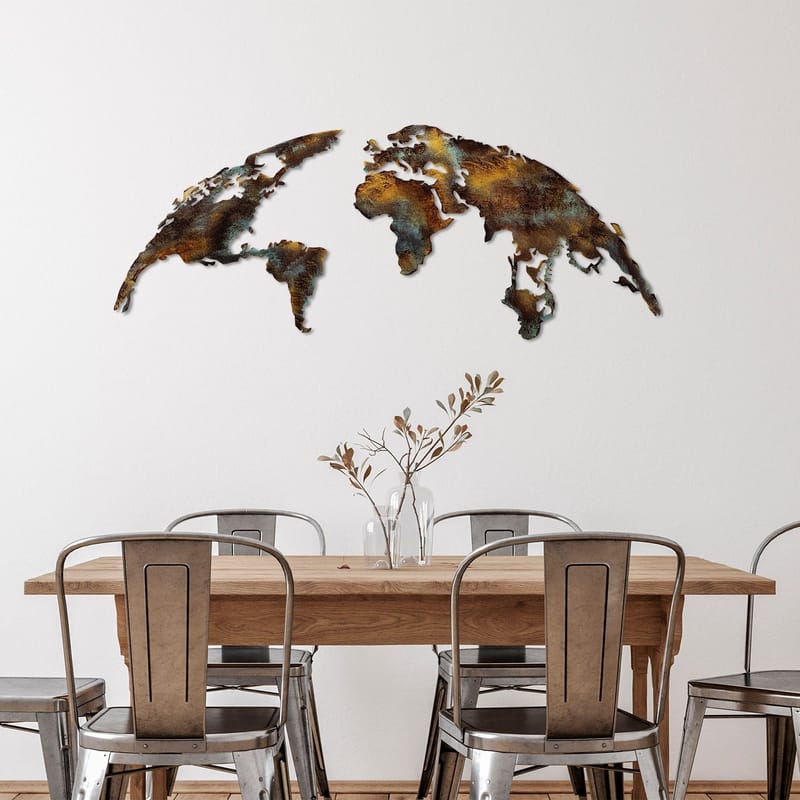 Koristeellinen metallinen seinäkoriste Wallxpert Maailmankartta (150 x 59 cm) Tummanruskea - Monivärinen - Sisustustuotteet - Taulu & taide