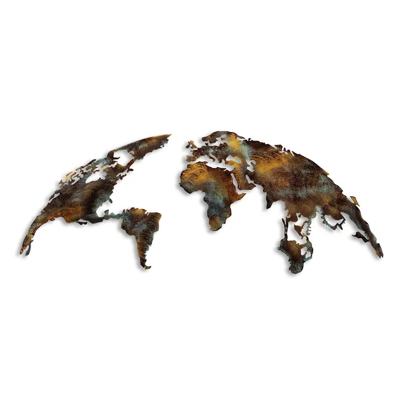 Koristeellinen metallinen seinäkoriste Wallxpert Maailmankartta (150 x 59 cm) Tummanruskea, Monivärinen