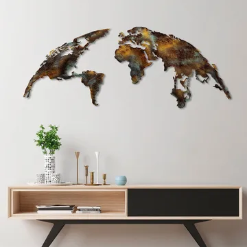Koristeellinen metallinen seinäkoriste Wallxpert Maailmankartta (150 x 59 cm) Tummanruskea - Monivärinen - Sisustustuotteet - Taulu & taide
