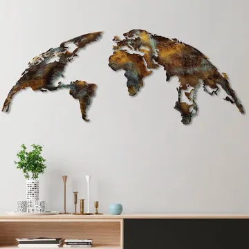 Koristeellinen metallinen seinäkoriste Wallxpert Maailmankartta (150 x 59 cm) Tummanruskea - Monivärinen - Sisustustuotteet - Taulu & taide