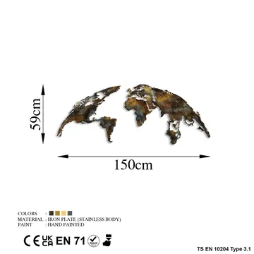 Koristeellinen metallinen seinäkoriste Wallxpert Maailmankartta (150 x 59 cm) Tummanruskea - Monivärinen - Sisustustuotteet - Taulu & taide