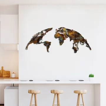 Koristeellinen metallinen seinäkoriste Wallxpert Maailmankartta (150 x 59 cm) Tummanruskea - Monivärinen - Sisustustuotteet - Taulu & taide
