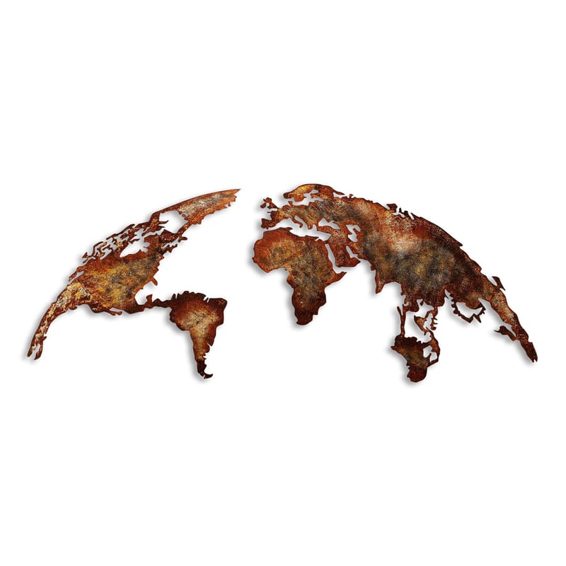 Koristeellinen metallinen seinäkoriste Wallxpert Maailmankartta (150 x 59 cm) Vaaleanruskea