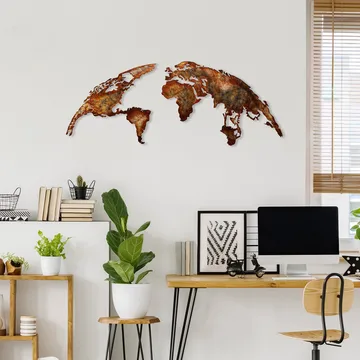 Koristeellinen metallinen seinäkoriste Wallxpert Maailmankartta (150 x 59 cm) Vaaleanruskea - Sisustustuotteet - Taulu & taide