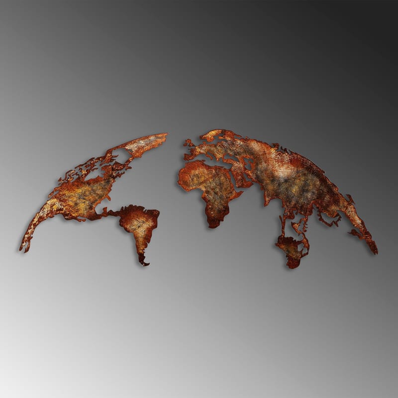 Koristeellinen metallinen seinäkoriste Wallxpert Maailmankartta (150 x 59 cm) Vaaleanruskea - Sisustustuotteet - Taulu & taide