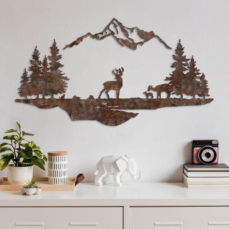 Koristeellinen metallinen seinäkoriste Wallxpert Ruus tinen maisema (38 x 70 cm) - Ruskea - Sisustustuotteet - Taulu & taide