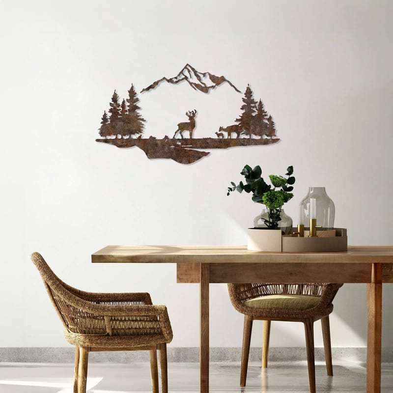 Koristeellinen metallinen seinäkoriste Wallxpert Ruus tinen maisema (38 x 70 cm) - Ruskea - Sisustustuotteet - Taulu & taide