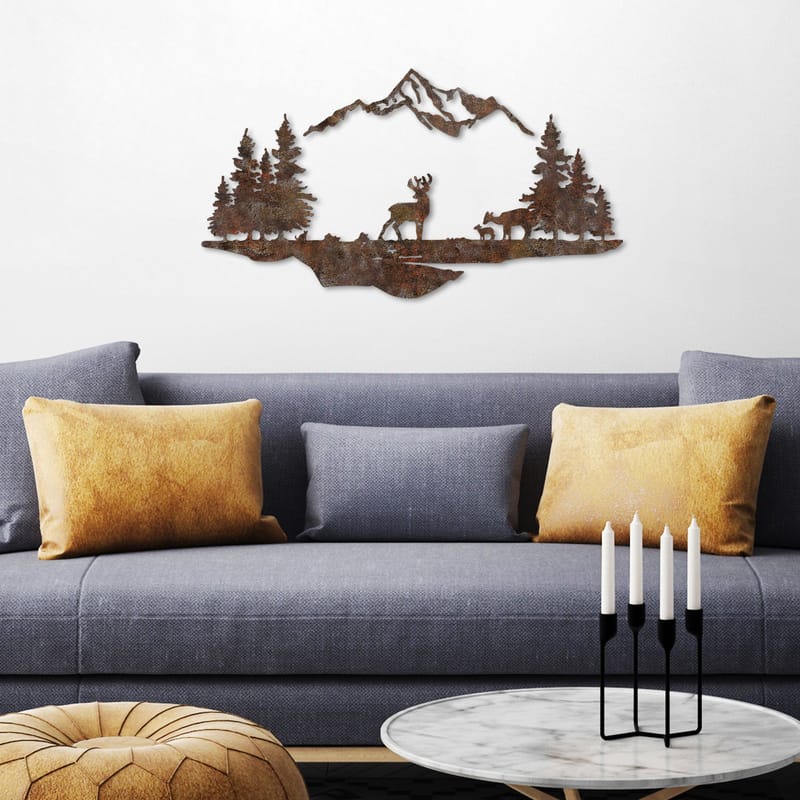 Koristeellinen metallinen seinäkoriste Wallxpert Ruus tinen maisema (38 x 70 cm) - Ruskea - Sisustustuotteet - Taulu & taide