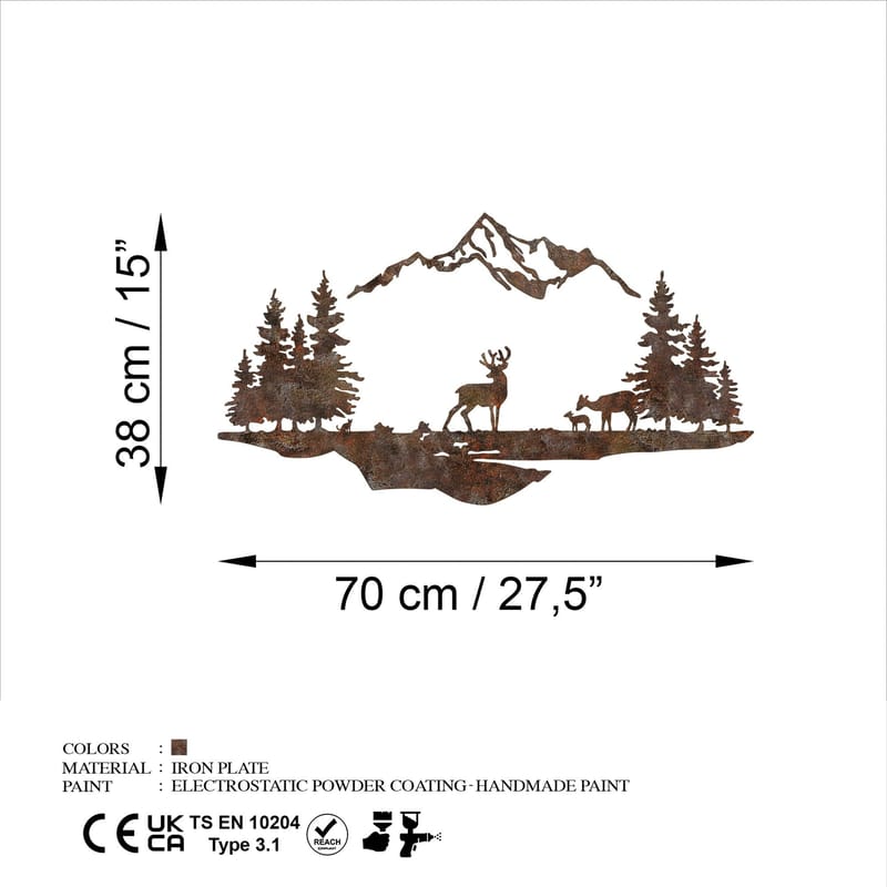 Koristeellinen metallinen seinäkoriste Wallxpert Ruus tinen maisema (38 x 70 cm) - Ruskea - Sisustustuotteet - Taulu & taide