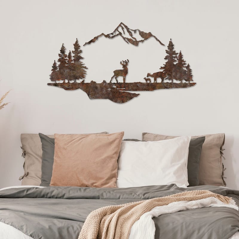 Koristeellinen metallinen seinäkoriste Wallxpert Ruus tinen maisema (38 x 70 cm) - Ruskea - Sisustustuotteet - Taulu & taide
