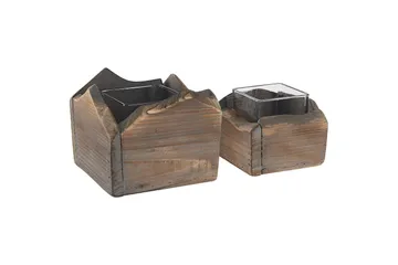 Ljusstakar Beliani Plateros set om 2 Dark colored wood||Grey - Sisustustuotteet - Kynttilä & tuoksut - Kynttilänjalat & kynttilälautaset