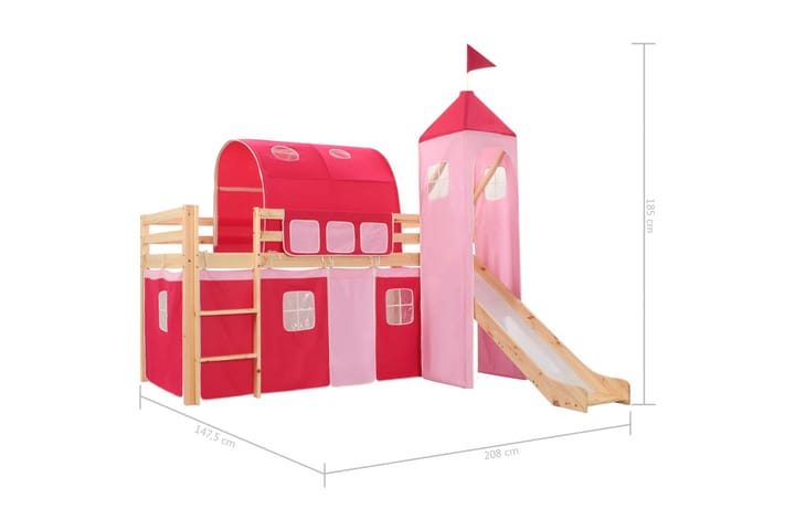 Lasten parvisängyn runko + liukumäki ja tikapuut 97x208cm - Pinkki - Leikkikehä - Lastenhuoneen koristeet