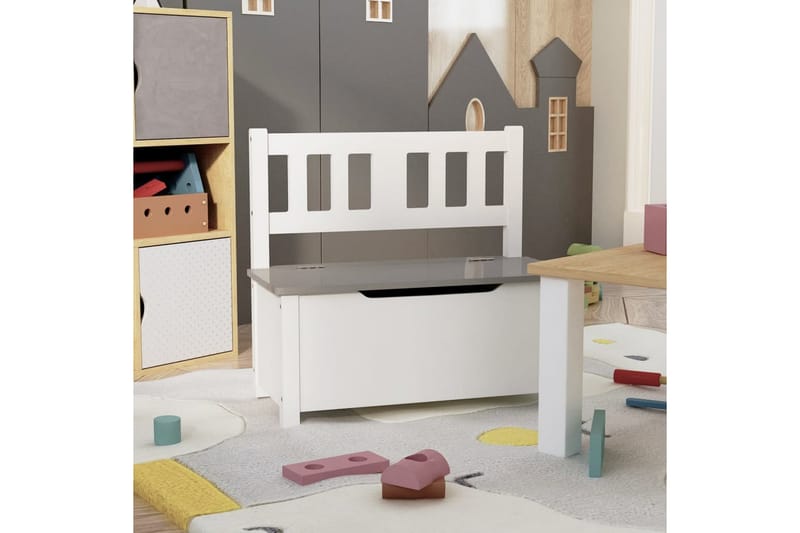 Lasten säilytyspenkki valkoinen ja harmaa 60x30x55 cm MDF - Valkoinen - Sisustustuotteet - Lastenhuoneen sisustus - Lastenhuonesäilytys