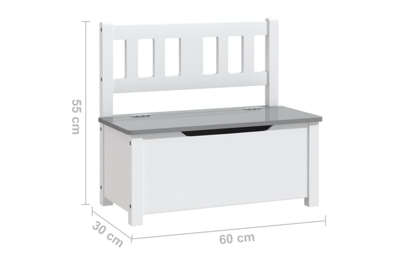 Lasten säilytyspenkki valkoinen ja harmaa 60x30x55 cm MDF - Valkoinen - Sisustustuotteet - Lastenhuoneen sisustus - Lastenhuonesäilytys