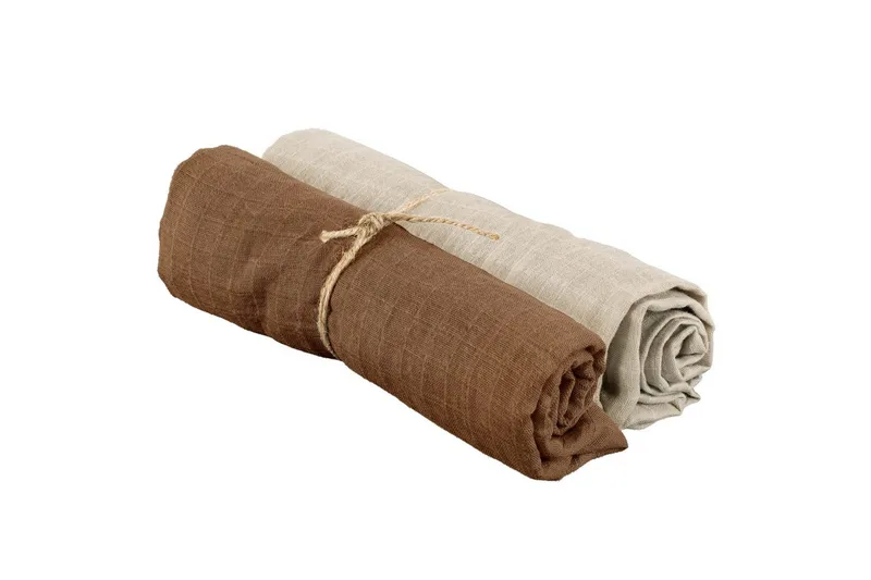 Musliinikääre 2-pack, Hiekka/Tupakka (70 x 70 cm)