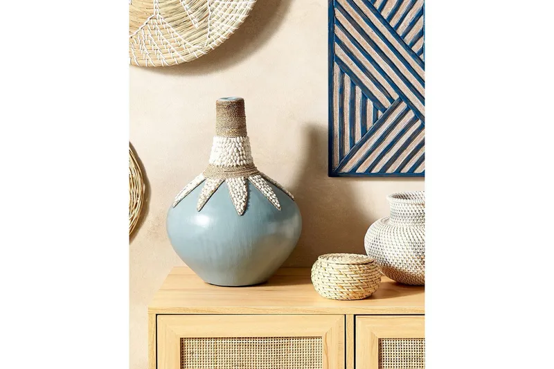 Dekorationsvas Beliani Silau blue||Beige - Sisustustuotteet - Maljakko