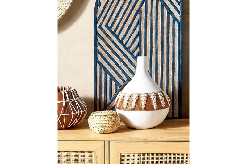 Dekorationsvas Beliani Simpang Cream white||Dark colored wood - Sisustustuotteet - Maljakko