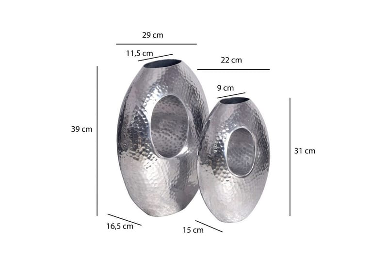 Maljakko Wohnling Sarja 2 Alumiininen Vasaroitu ulkonäkö, moderni loft-tyyli Hopea - Hopea - Sisustustuotteet - Maljakko