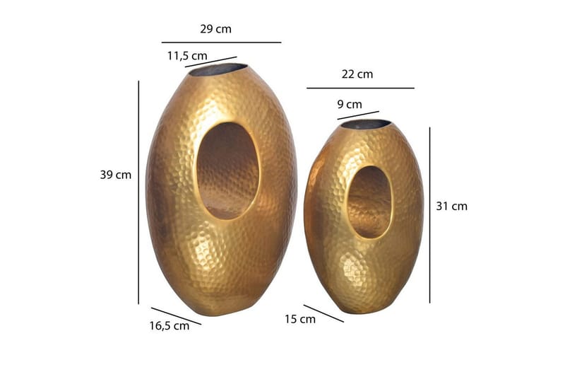 Maljakko Wohnling Sarja 2 Alumiininen Vasaroitu ulkonäkö, moderni loft-tyyli Kulta - Kulta - Sisustustuotteet - Maljakko