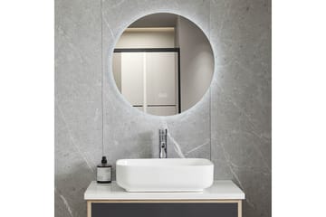 Kylpyhuoneen pyöreä peili 80 cm LED-valaistuksella ja huurteenestolla