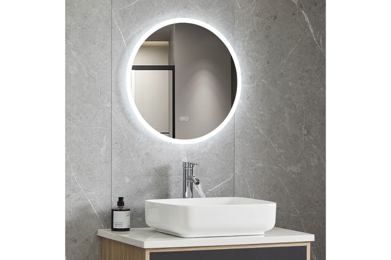 Kylpyhuoneen pyöreä peili 60 cm LED-valaistuksella ja huurteenestolla - Sisustustuotteet - Peili - Eteispeili